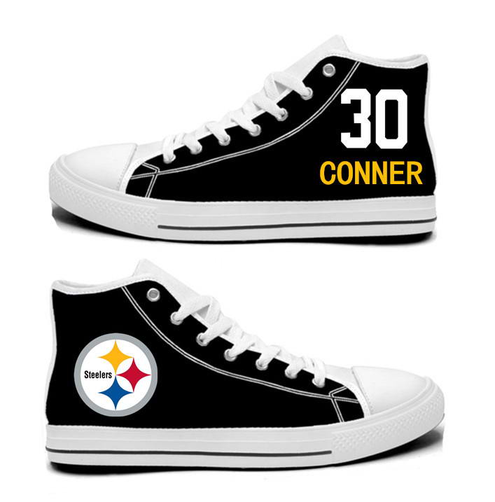 NFL Pittsburgh Steelers 30#  James Conner Black white Hand Painted Unisex Custom Centre-TOP Canvas Shoes