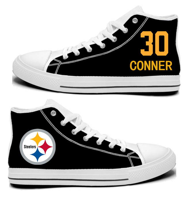 NFL Pittsburgh Steelers 30#  James Conner Black Hand Painted Unisex Custom Centre-TOP Canvas Shoes