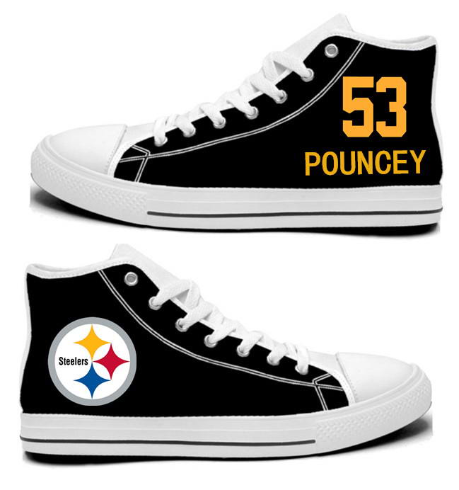NFL Pittsburgh Steelers 53#  Maurkice Pouncey  Black Hand Painted Unisex Custom Centre-TOP Canvas Shoes