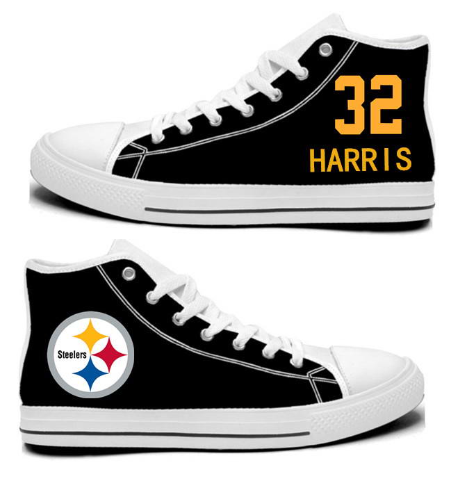 NFL Pittsburgh Steelers 32#  Franco Harris Black Hand Painted Unisex Custom Centre-TOP Canvas Shoes