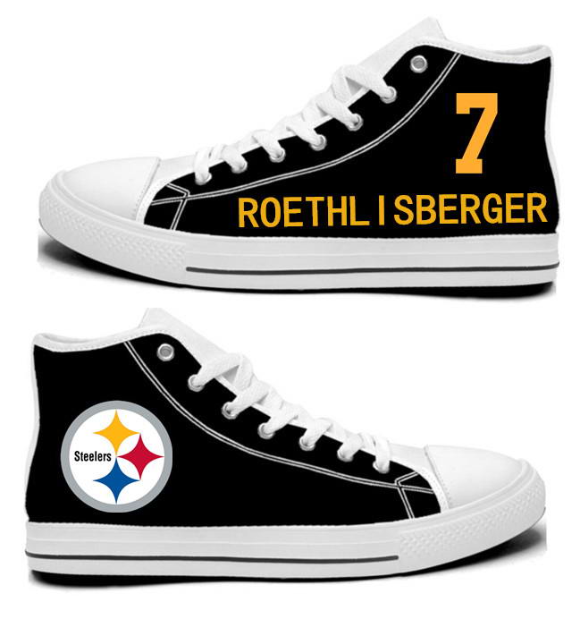 NFL Pittsburgh Steelers 7#  Ben Roethlisberger Black Hand Painted Unisex Custom Centre-TOP Canvas Shoes