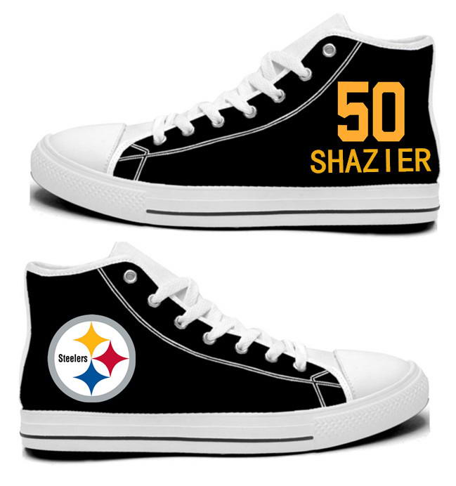 NFL Pittsburgh Steelers 50#  Ryan Shazier  Black Hand Painted Unisex Custom Centre-TOP Canvas Shoes
