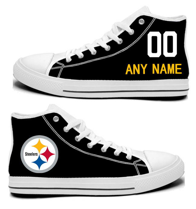 NFL Pittsburgh Steelers Black white Custom Hand Painted Unisex Custom Centre-TOP Canvas Shoes