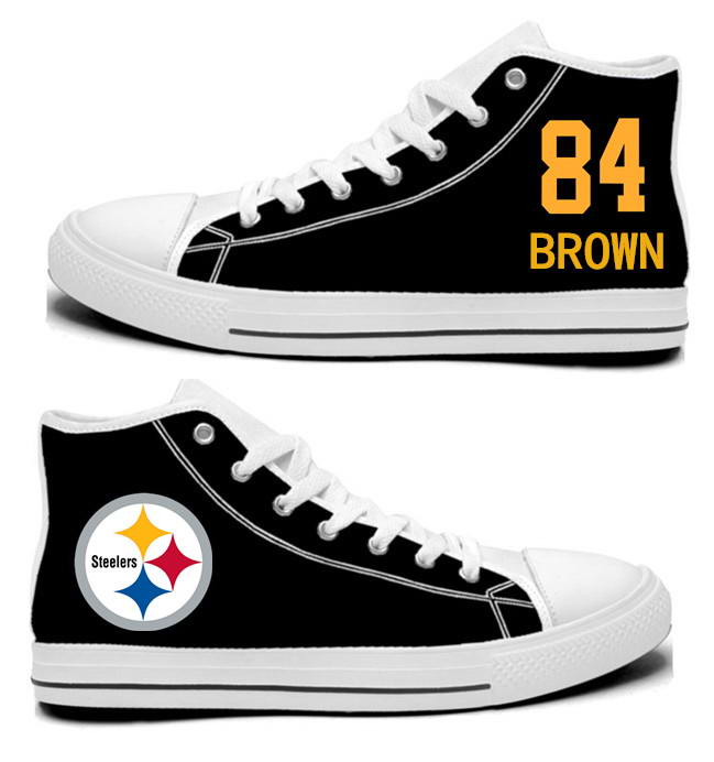 NFL Pittsburgh Steelers 84# Antonio Brown Black Hand Painted Unisex Custom Centre-TOP Canvas Shoes
