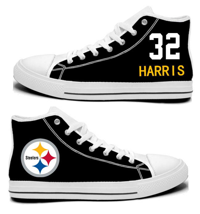 NFL Pittsburgh Steelers 32#  Franco Harris Black white Hand Painted Unisex Custom Centre-TOP Canvas Shoes