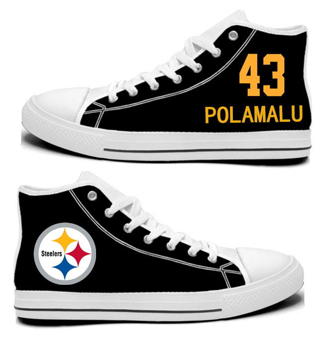 NFL Pittsburgh Steelers 43#  Troy Polamalu  Black Hand Painted Unisex Custom Centre-TOP Canvas Shoes