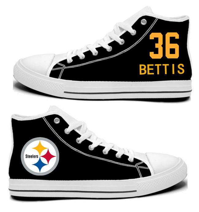NFL Pittsburgh Steelers 36# Jerome Bettis Black Hand Painted Unisex Custom Centre-TOP Canvas Shoes