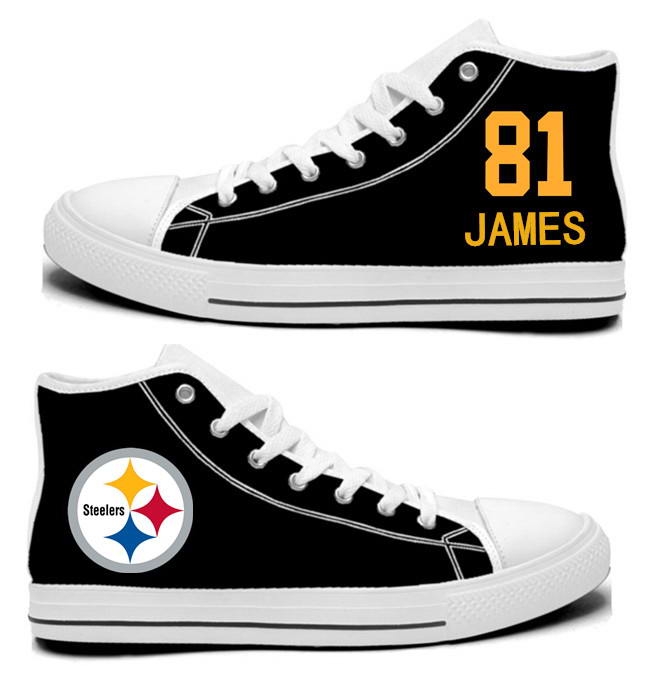 NFL Pittsburgh Steelers 81#  Jesse James Black Hand Painted Unisex Custom Centre-TOP Canvas Shoes