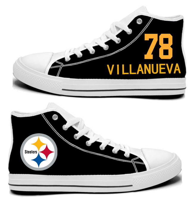 NFL Pittsburgh Steelers 78#  Alejandro Villanueva Black Hand Painted Unisex Custom Centre-TOP Canvas Shoes