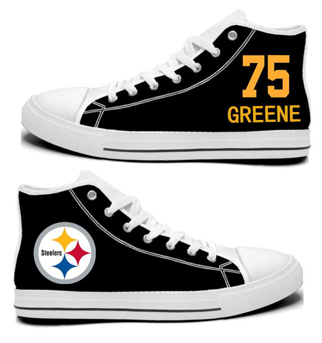 NFL Pittsburgh Steelers 75#  Joe Greene Black Hand Painted Unisex Custom Centre-TOP Canvas Shoes
