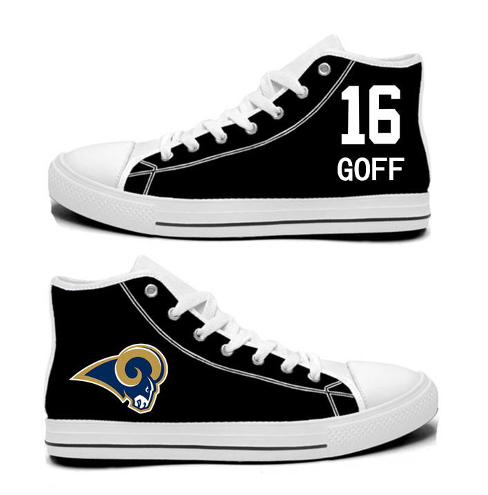 NFL Los Angeles Rams 16#  Jared Goff blackHand Painted Unisex Custom Centre-TOP Canvas Shoes