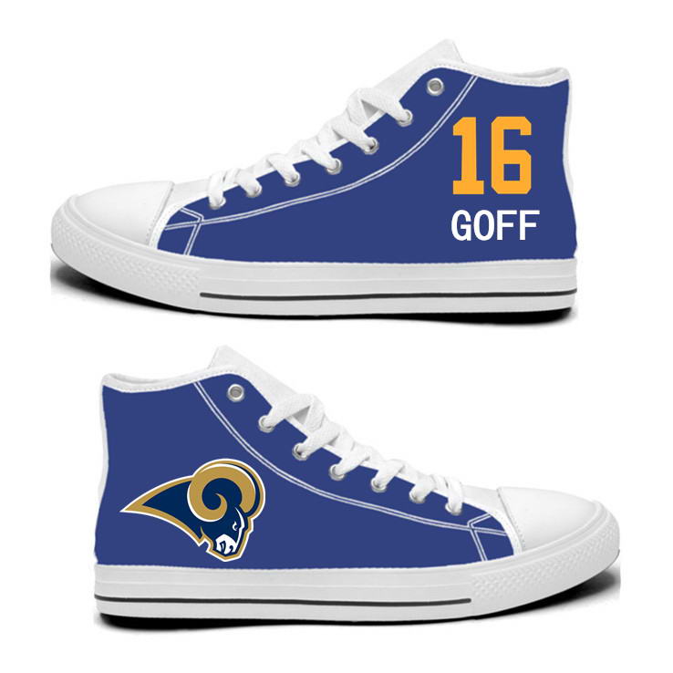 NFL Los Angeles Rams 16#  Jared Goff blue Hand Painted Unisex Custom Centre-TOP Canvas Shoes