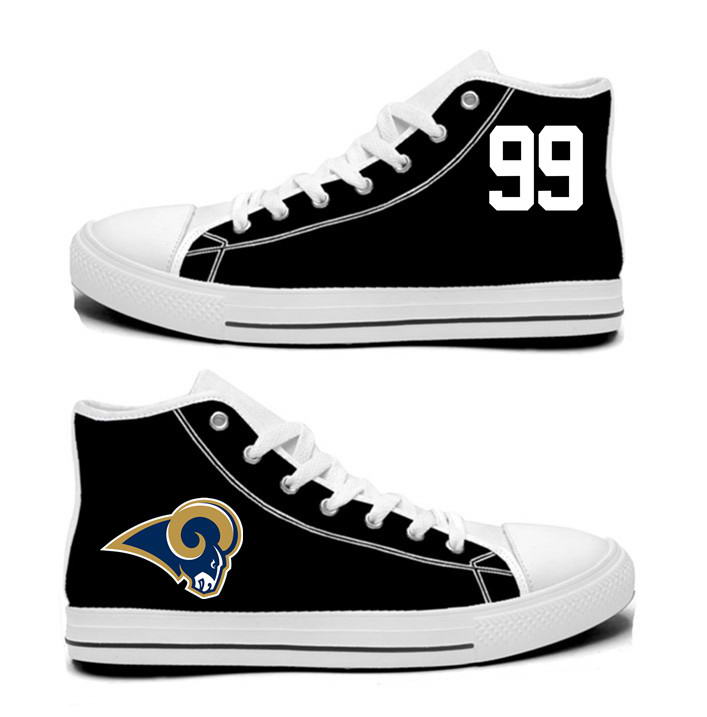 NFL Los Angeles Rams 99# Aaron Donald black Hand Painted Unisex Custom Centre-TOP Canvas Shoes