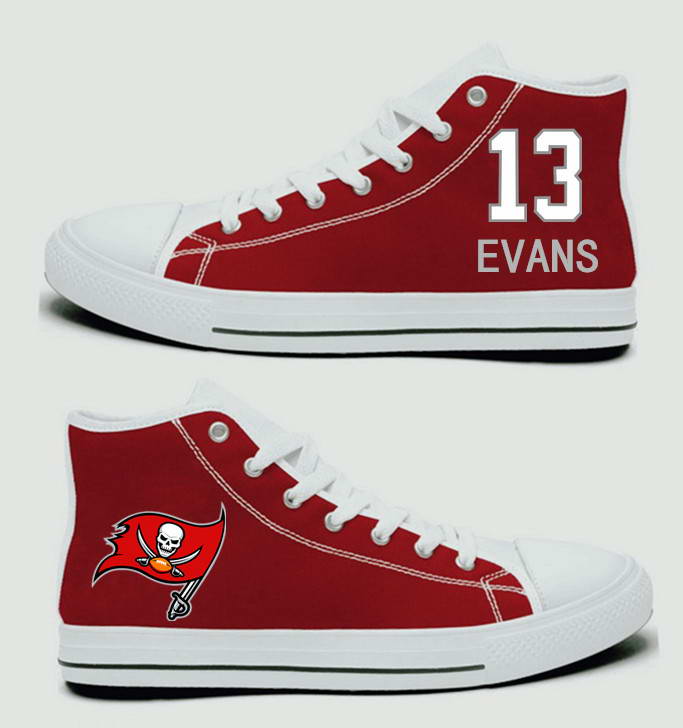 NFL Tampa Bay Buccaneers 13# Mike Evans  Red white Hand Painted Unisex Custom Centre-TOP Canvas Shoes