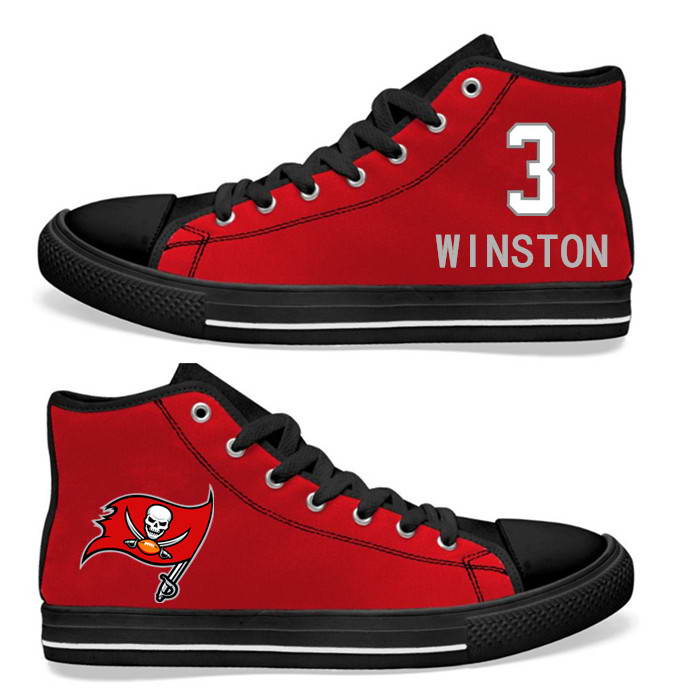 NFL Tampa Bay Buccaneers 3# Jameis Winston Red  Hand Painted Unisex Custom Centre-TOP Canvas Shoes