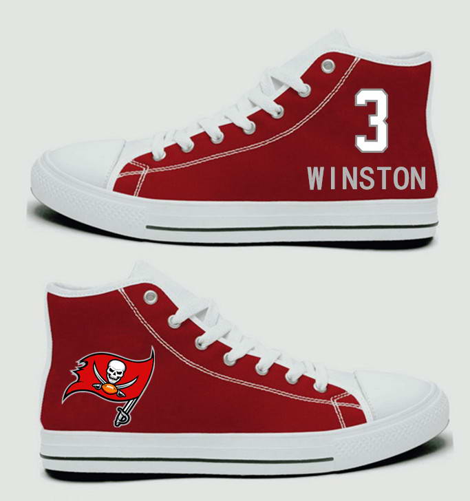 NFL Tampa Bay Buccaneers 3# Jameis Winston Red white Hand Painted Unisex Custom Centre-TOP Canvas Shoes