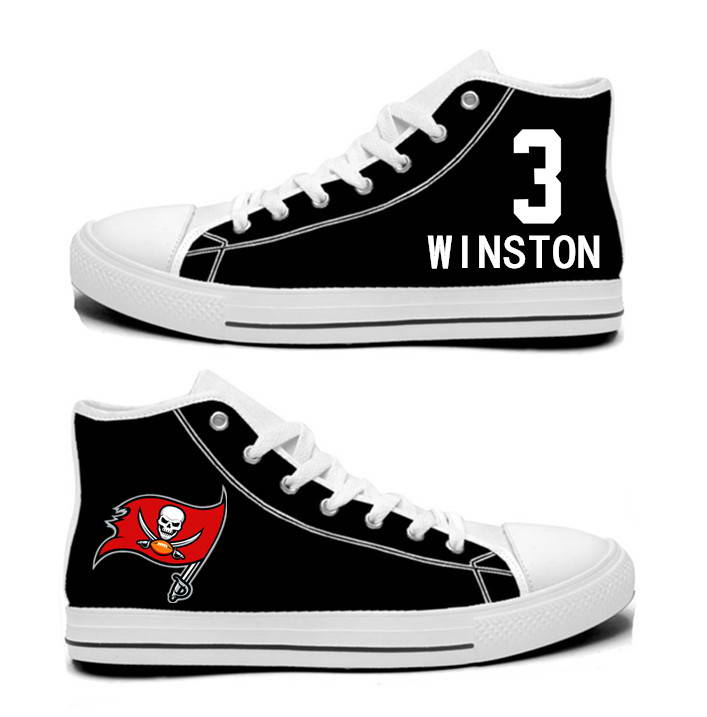 NFL Tampa Bay Buccaneers 3# Jameis Winston black  Hand Painted Unisex Custom Centre-TOP Canvas Shoes