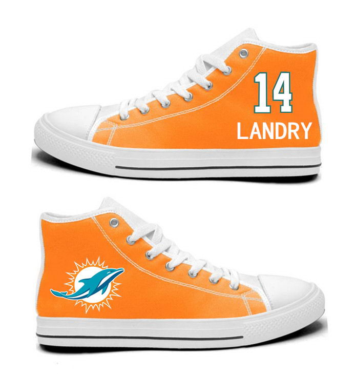 NFL Miami Dolphins 14# Jarvis Landry  orange Hand Painted Unisex Custom Centre-TOP Canvas Shoes
