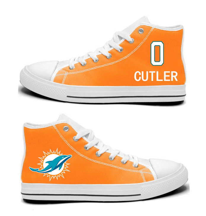 NFL Miami Dolphins 0#   Jay Cutler   Orange Hand Painted Unisex Custom Centre-TOP Canvas Shoes