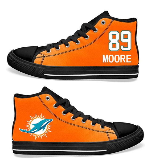 NFL Miami Dolphins 89# Nat Moore Mitchell Orange Hand Painted Unisex Custom Centre-TOP Canvas Shoes