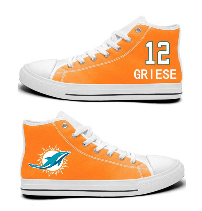 NFL Miami Dolphins 12#  Bob Griese Mitchell Orange Hand Painted Unisex Custom Centre-TOP Canvas Shoes