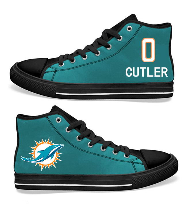 NFL Miami Dolphins 0#   Jay Cutler  black Aqua Hand Painted Unisex Custom Centre-TOP Canvas Shoes