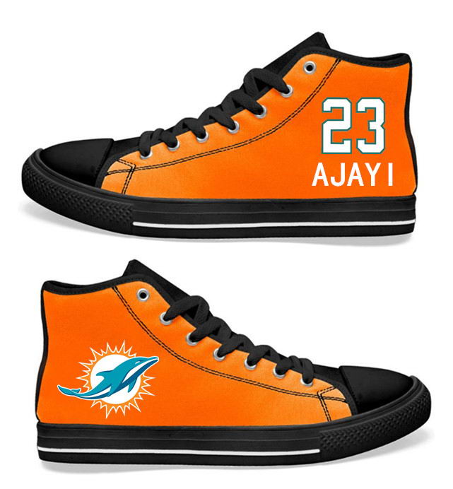 NFL Miami Dolphins 23# Jay Ajayi black orange Hand Painted Unisex Custom Centre-TOP Canvas Shoes