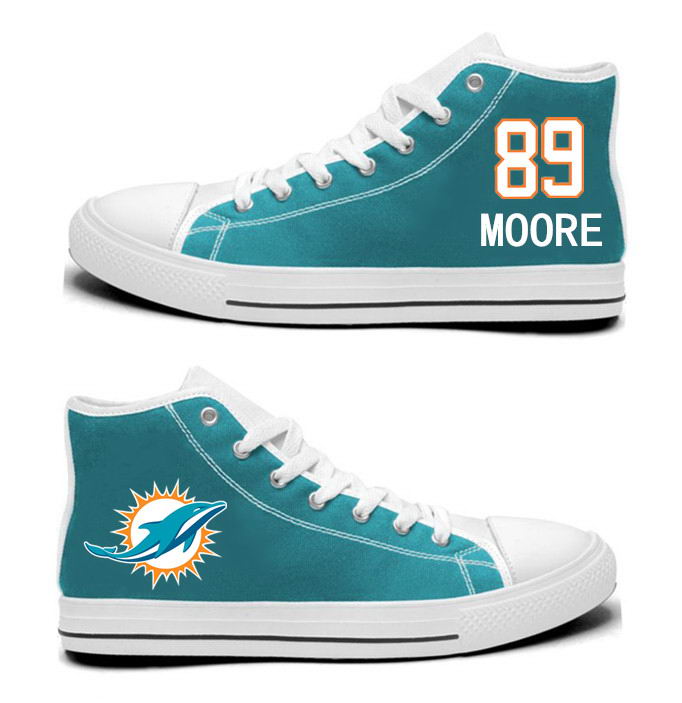 NFL Miami Dolphins 89# Nat Moore Mitchell Aqua Hand Painted Unisex Custom Centre-TOP Canvas Shoes