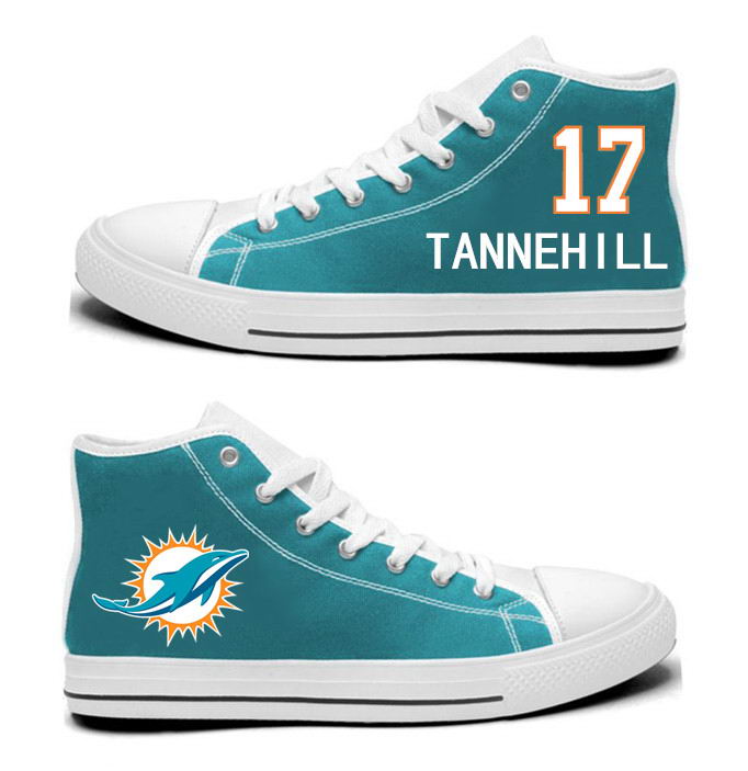 NFL Miami Dolphins 17#  Ryan Tannehill  Aqua Hand Painted Unisex Custom Centre-TOP Canvas Shoes