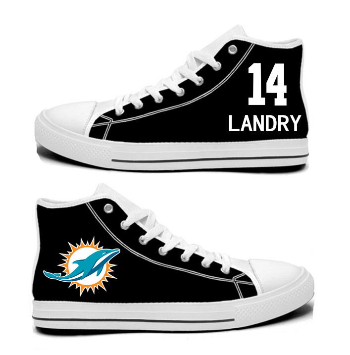 NFL Miami Dolphins 14# Jarvis Landry  black Hand Painted Unisex Custom Centre-TOP Canvas Shoes