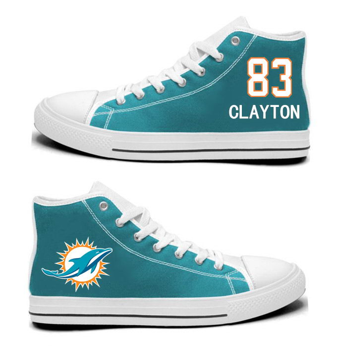 NFL Miami Dolphins 83# Mark Clayton Mitchell Aqua Hand Painted Unisex Custom Centre-TOP Canvas Shoes