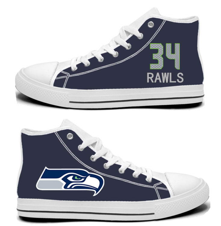NFL Seattle Seahawks 34# Thomas Rawls College Navy Hand Painted Unisex Custom Centre-TOP Canvas Shoes