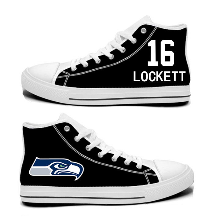 NFL Seattle Seahawks 16#Tyler Lockett  College black Hand Painted Unisex Custom Centre-TOP Canvas Shoes