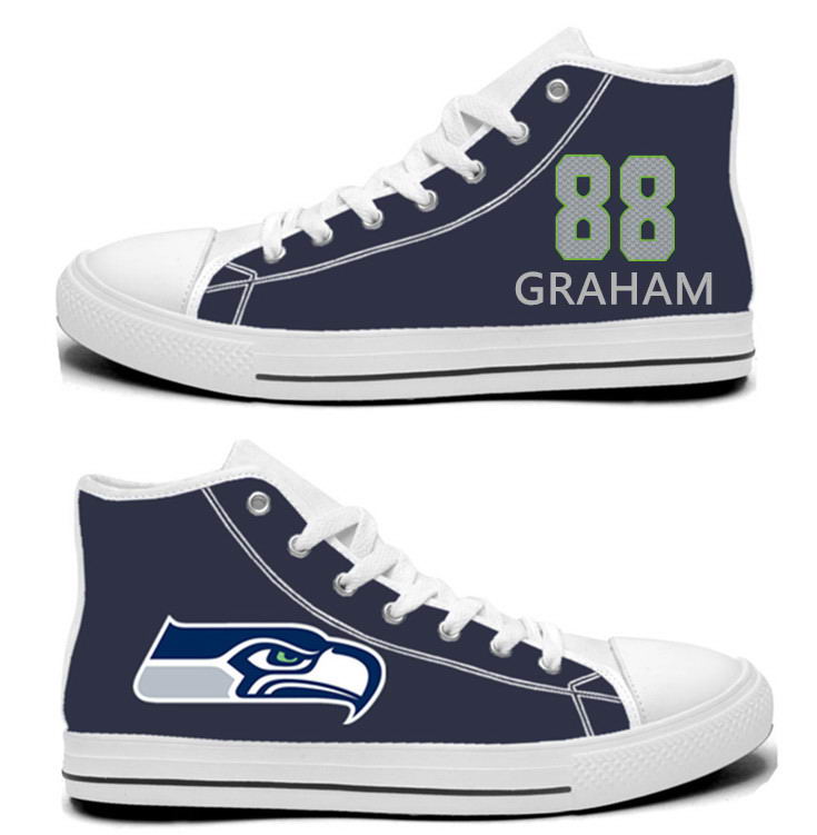 NFL Seattle Seahawks 88#  Jimmy Graham College Navy Hand Painted Unisex Custom Centre-TOP Canvas Shoes