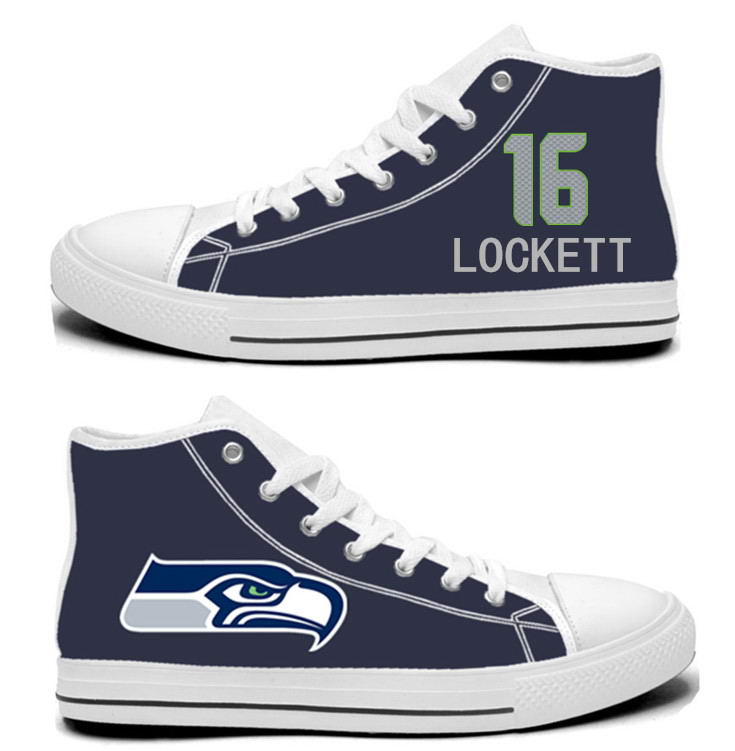 NFL Seattle Seahawks 16#Tyler Lockett  College Navy Hand Painted Unisex Custom Centre-TOP Canvas Shoes