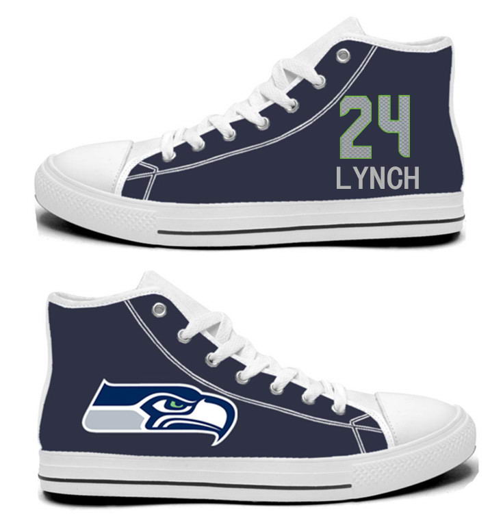 NFL Seattle Seahawks 24# Marshawn Lynch College Navy Hand Painted Unisex Custom Centre-TOP Canvas Shoes