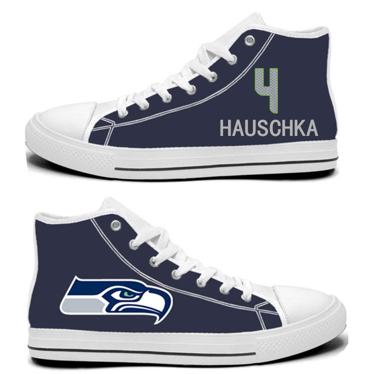 NFL Seattle Seahawks 4# Steven Hauschka College Navy Hand Painted Unisex Custom Centre-TOP Canvas Shoes