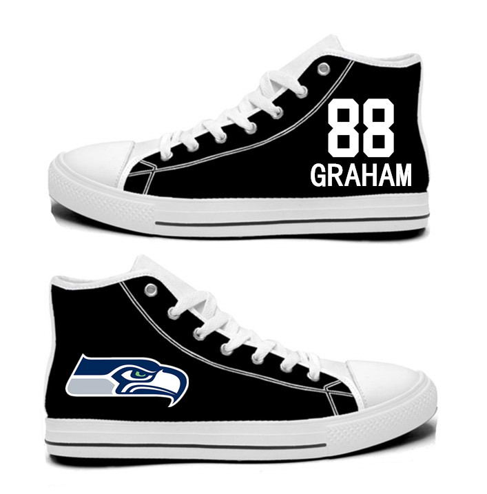 NFL Seattle Seahawks 88#  Jimmy Graham College black Hand Painted Unisex Custom Centre-TOP Canvas Shoes