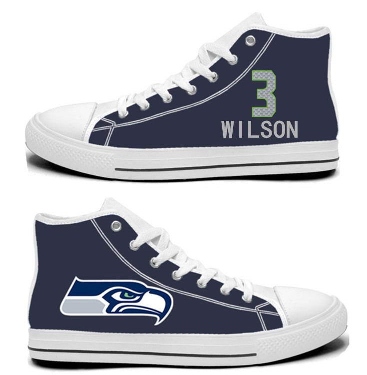 NFL Seattle Seahawks 3# Russell Wilson  College Navy Hand Painted Unisex Custom Centre-TOP Canvas Shoes