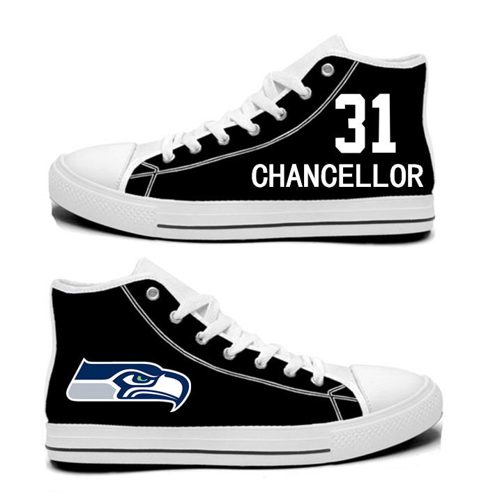 NFL Seattle Seahawks 31#  Kam Chancellor  College black Hand Painted Unisex Custom Centre-TOP Canvas Shoes