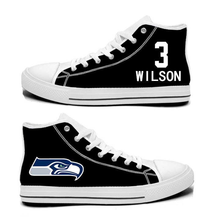 NFL Seattle Seahawks 3# Russell Wilson  College black Hand Painted Unisex Custom Centre-TOP Canvas Shoes
