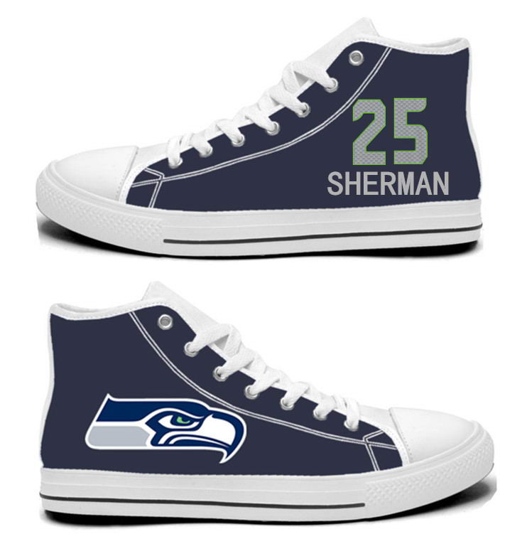 NFL Seattle Seahawks 25# Richard Sherman College Navy Hand Painted Unisex Custom Centre-TOP Canvas Shoes