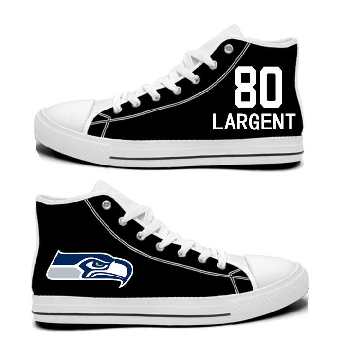 NFL Seattle Seahawks 80# Steve Largent College black Hand Painted Unisex Custom Centre-TOP Canvas Shoes