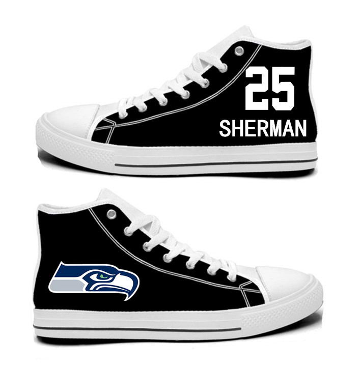 NFL Seattle Seahawks 25# Richard Sherman College black Hand Painted Unisex Custom Centre-TOP Canvas Shoes
