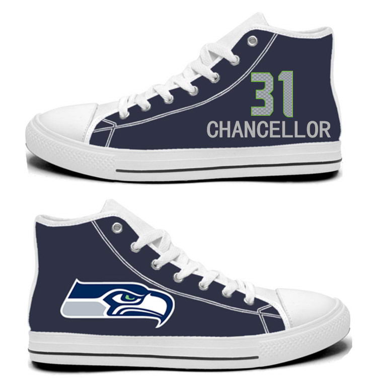 NFL Seattle Seahawks 31#  Kam Chancellor  College Navy Hand Painted Unisex Custom Centre-TOP Canvas Shoes