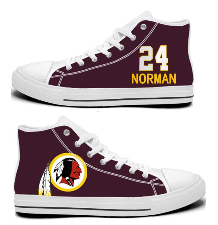 NFL Washington Redskins 24#  Josh Norman  Burgundy Hand Painted Unisex Custom Centre-TOP Canvas Shoes