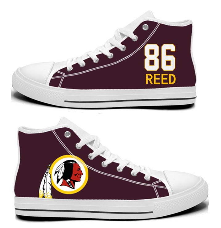 NFL Washington Redskins 86#  Jordan Reed  Burgundy Hand Painted Unisex Custom Centre-TOP Canvas Shoes