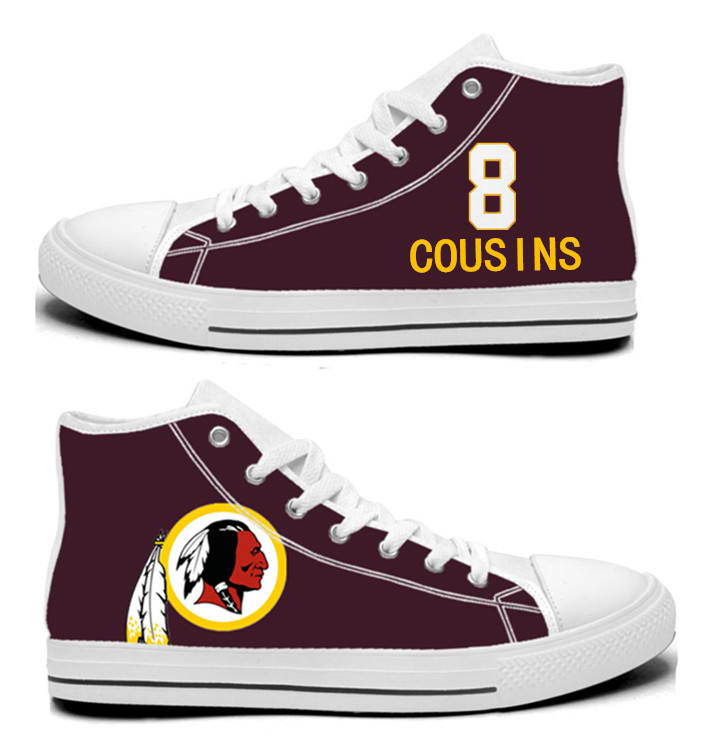 NFL Washington Redskins 8#  Kirk Cousins  Burgundy Hand Painted Unisex Custom Centre-TOP Canvas Shoes