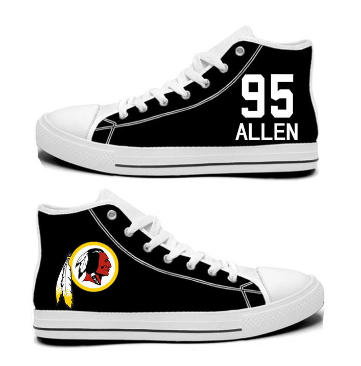 NFL Washington Redskins 95# Jonathan Allen   black Hand Painted Unisex Custom Centre-TOP Canvas Shoes