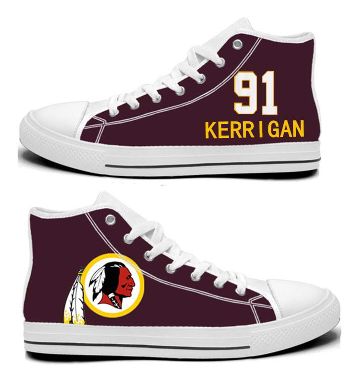 NFL Washington Redskins 91# Ryan Kerrigan  Burgundy Hand Painted Unisex Custom Centre-TOP Canvas Shoes
